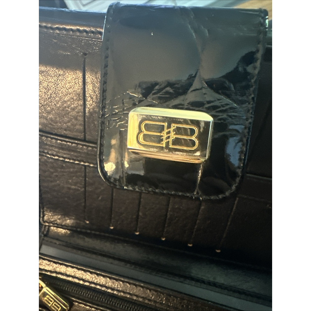Vintage Balenciaga 1980s Signature Croc Embossed Black Leather Wallet Clutch Lg - Picture 11 of 16